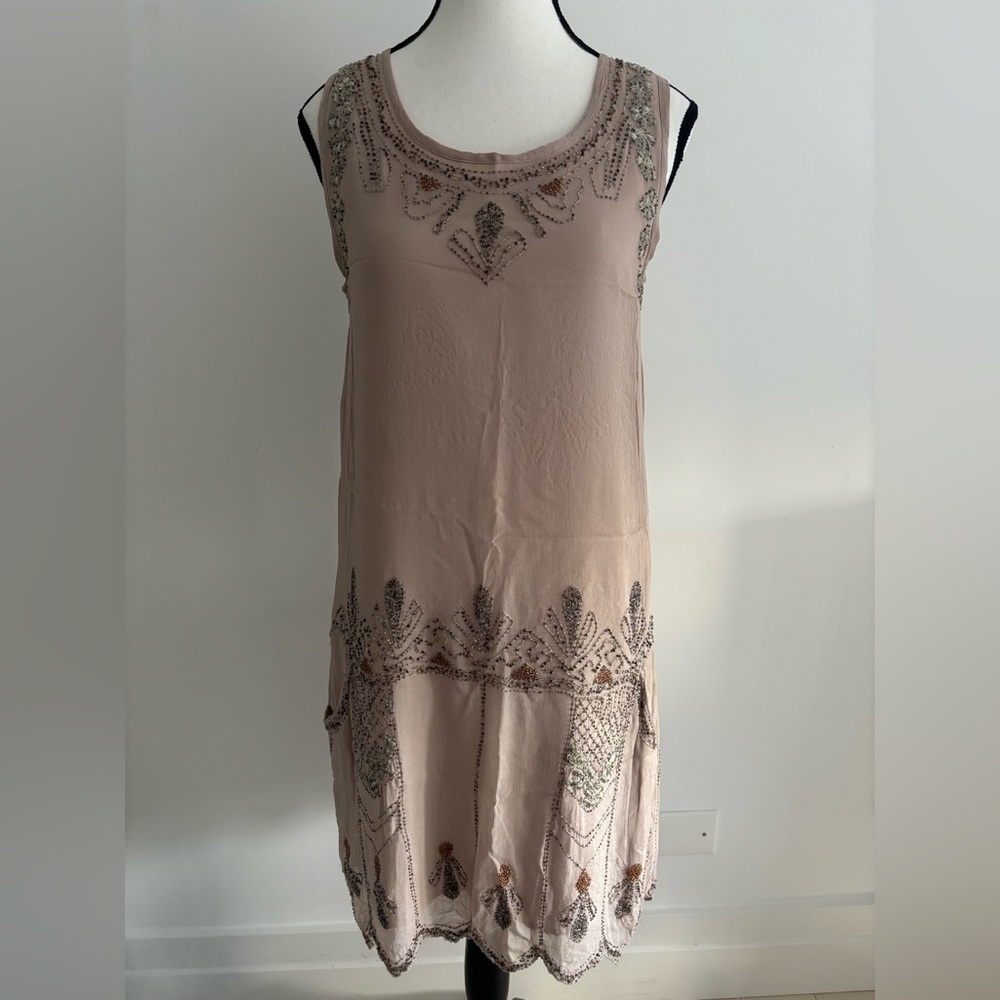 Zara light Taupe Embroidered Midi Dress